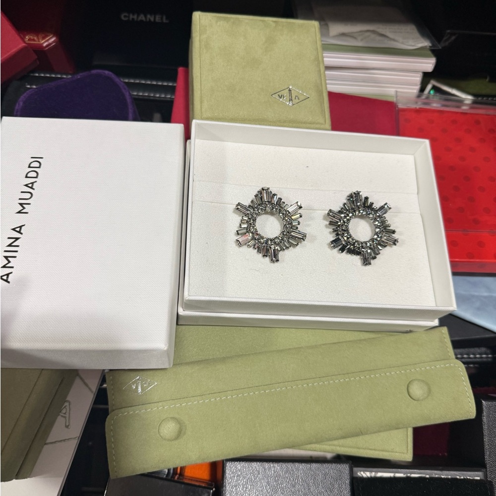 Authentic Amina Muaddi mini begum earrings black diamond - Picture 4 of 10